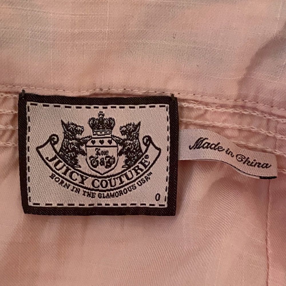 VTG Juicy Couture Light Pink Ruffled Strap Blouse Sz 0 Floral Embroidered Y2K - Picture 8 of 11